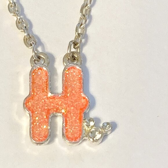 Vintage Disney Mickey Mouse Ears Necklace Initial Letter "H" 17-19" Pink Enamel - Picture 4 of 10